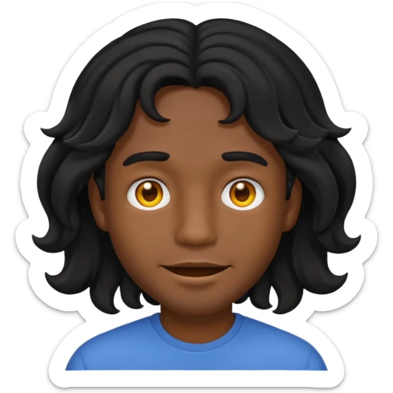 back view of a male with middle-long wavy black hair, emoji style sticker