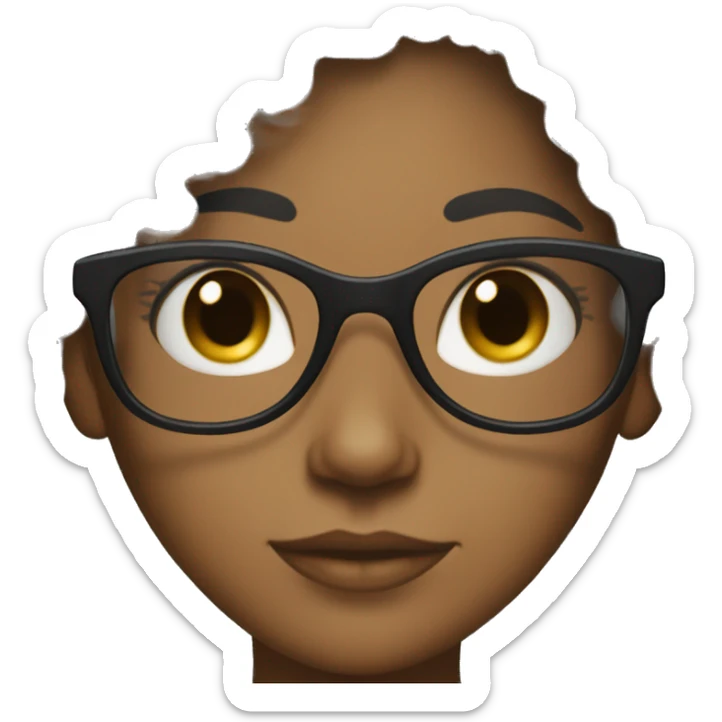 Brown skin girl with long black curly hair and clear glasses sticker
