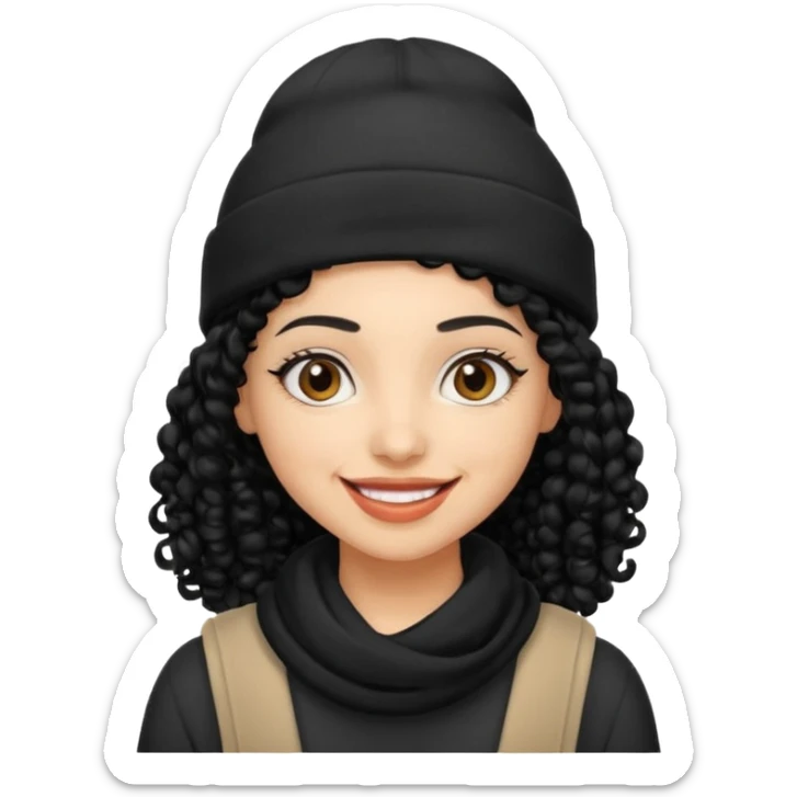 smiling arab hipster woman with curly hair and beanie sticker