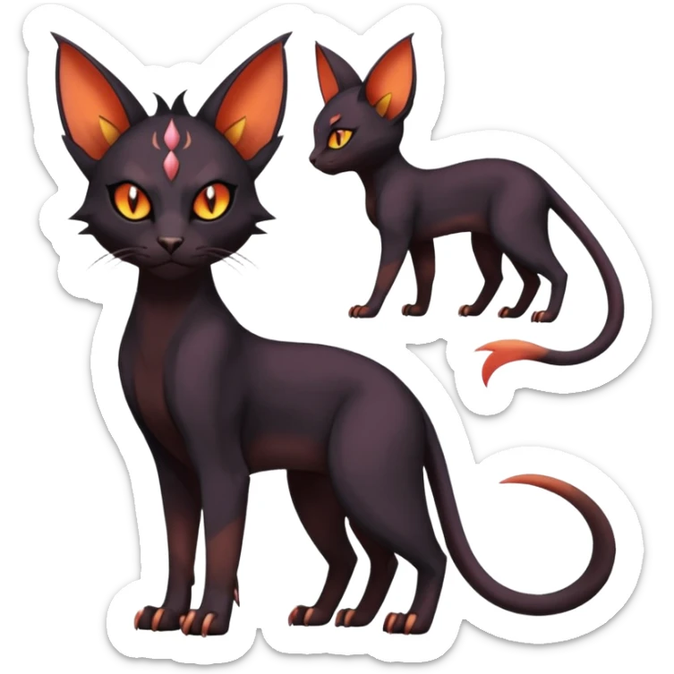 Black edgy Noivern-Purloin-Torracat-Sphynx-Lykoi-Caracal-cat-Fakemon-fusion-hybrid-creature sticker
