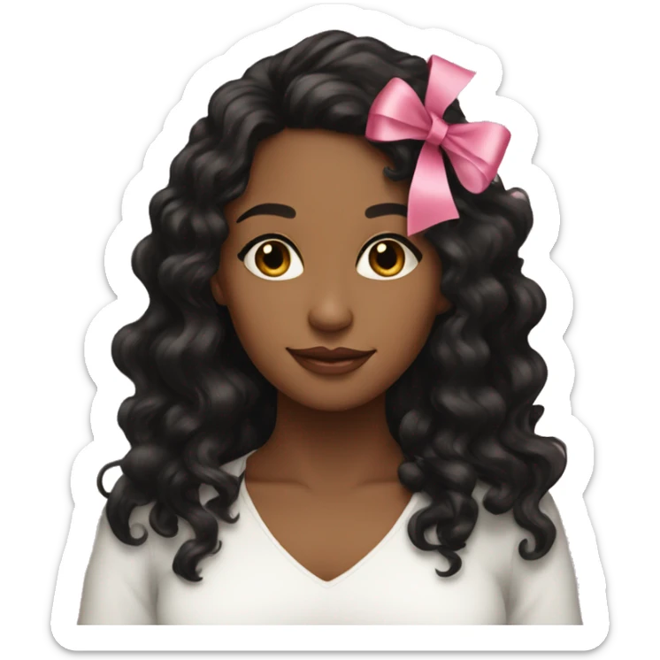 pretty brown woman with long mid length black curly hair with pink ribbon  sticker