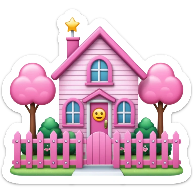 Pretty pink cartoon house a little more realistic like an emoji style sparkly  sticker