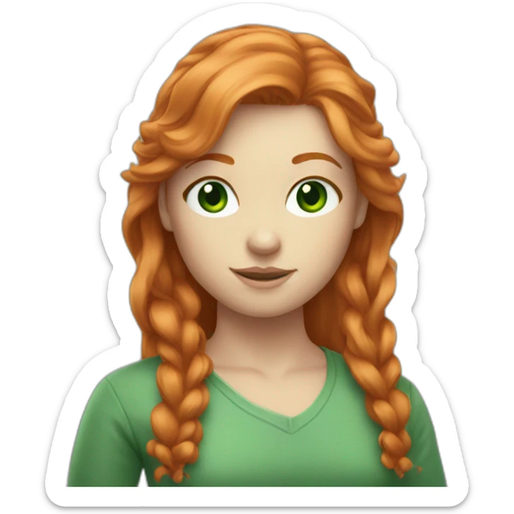 ginger woman green eyes long hair bangs, close up, chest up sticker