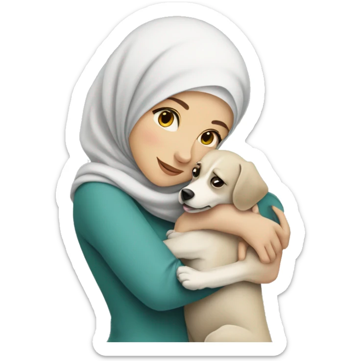 pretty white skin woman with hijab hugging a dog sticker