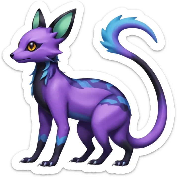 Rare epic aesthetic iridescent spooky gloomy colorful Salandit-Umbreon-Eevee-Genet-species-Fakemon-hybrid-creature, with markings, full body sticker