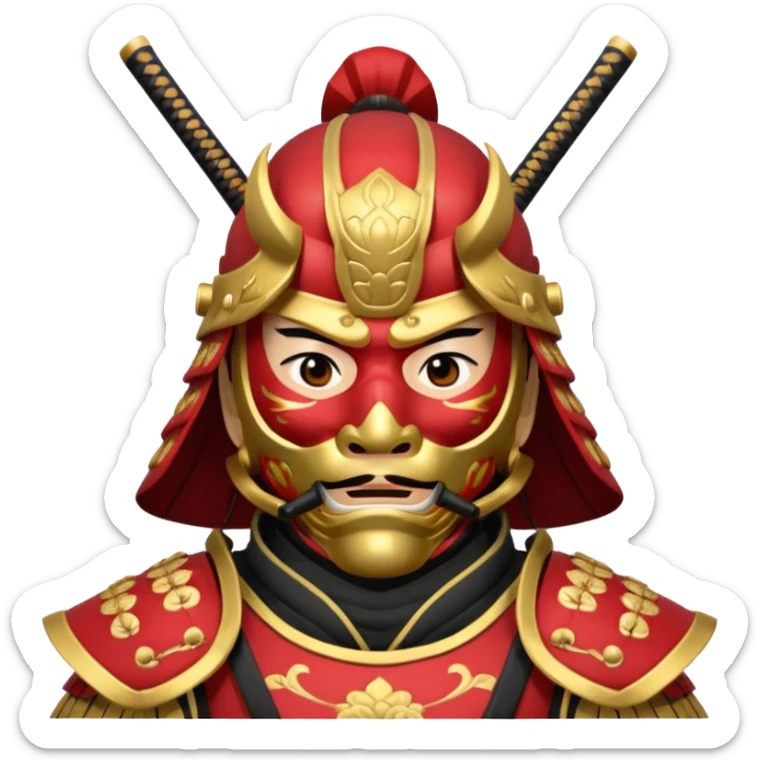 Samurai with red and gold armor and they have a detailed mask covering their mouth sticker