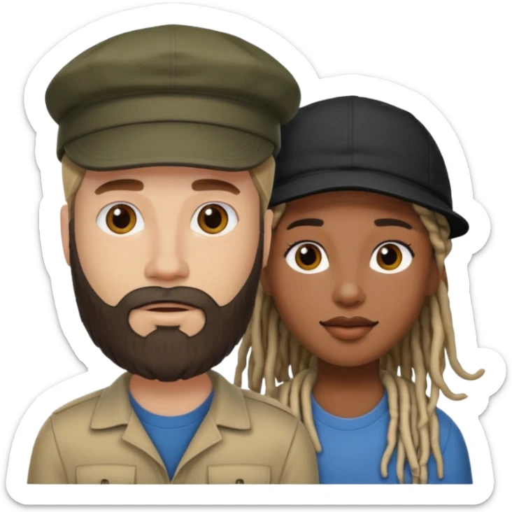 Couple emoji -WHITE with man with beardwith cap on and BLACK FEMALEwith mid length locs sticker