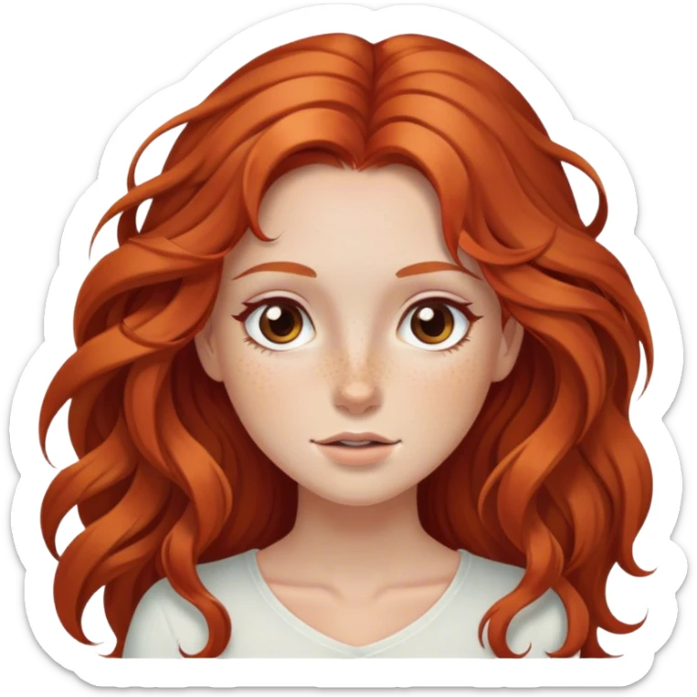 Brown eyed, red head girl with freckles, long flowy hair  sticker