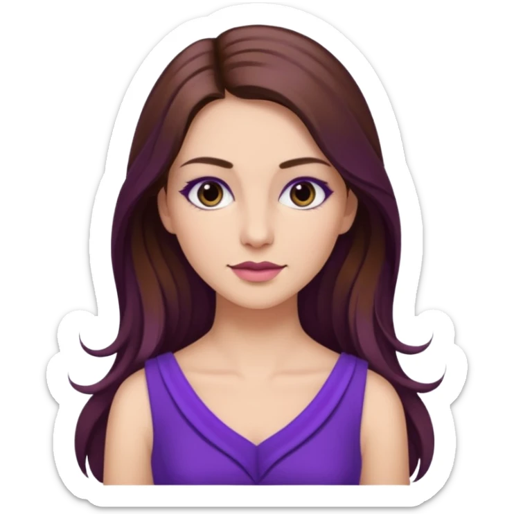 A young woman in 30s with purple dress. Long hair with make up.  sticker