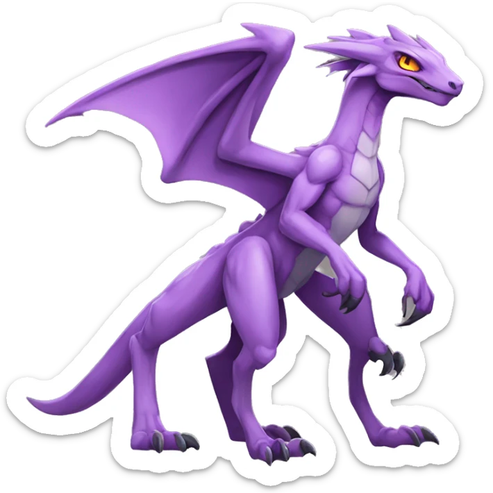 Mauve-violet-colored anthro genesect-raptor-dragonkin-scalie-sona-Fakémon-hybrid with a mane on head and back full body sticker