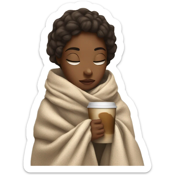girl inside a blanket sipping coffee eyes closed sticker
