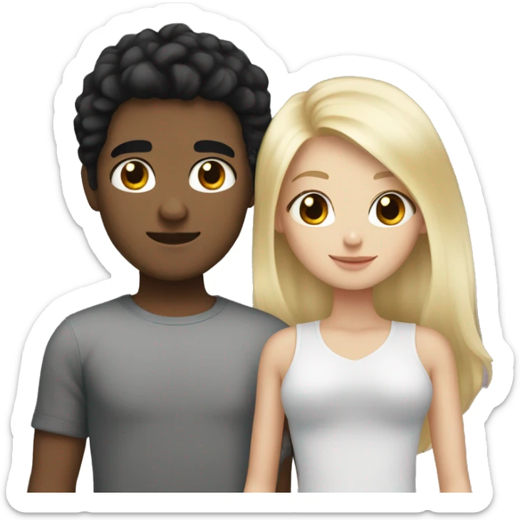 Cuddle lovers white skin boy with black hair and girl with blonde hair  sticker