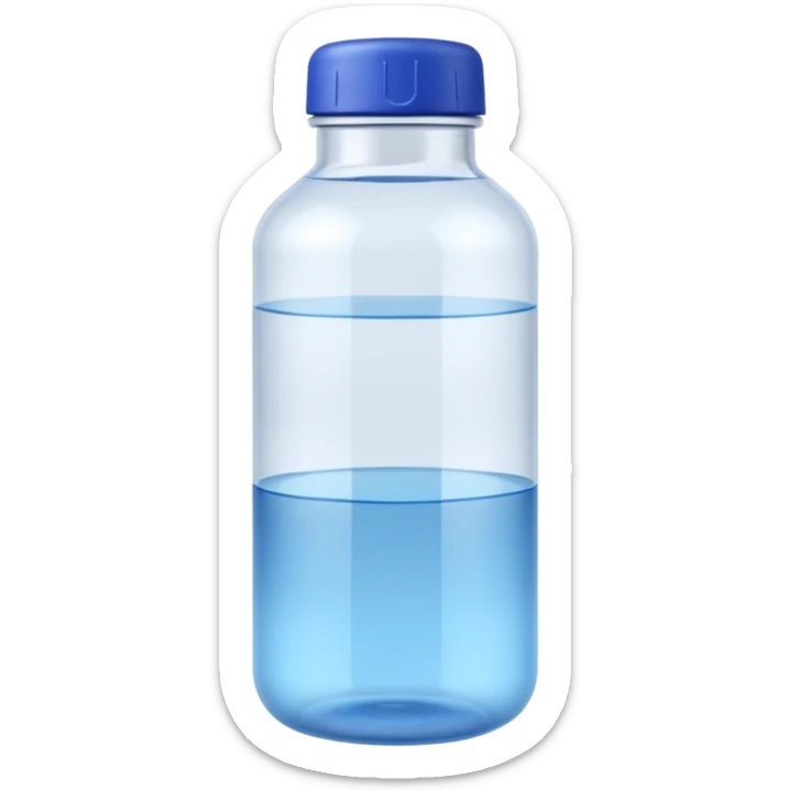 apple emoji style simple clear water bottle filled with still water blue or transparent cap no bubbles no label 3D clean soft lighting no anthropomorphic features no accessories transparent background emoji scale sticker