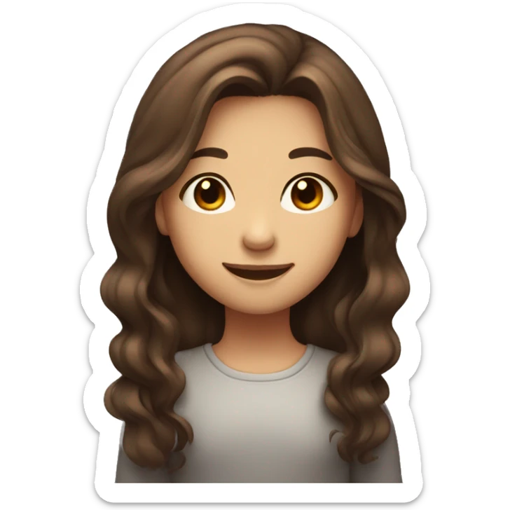 smiling girl with long brown hair and dark eyes with cute round ish  face  sticker