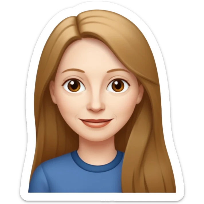 50 yr old white woman pale long brown hair small smile, straight hair sticker