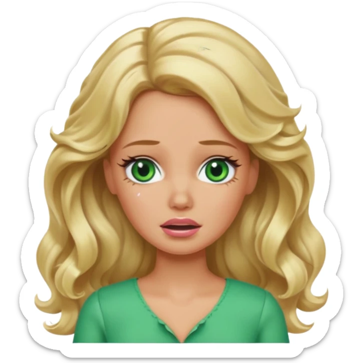 crying Barbie with blonde wavy hair green eyes and tan skin sticker