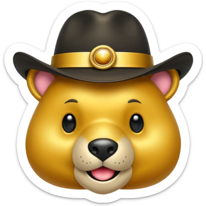 Oso dorado con sombrero elegante y moño negro animatronico feliz sticker