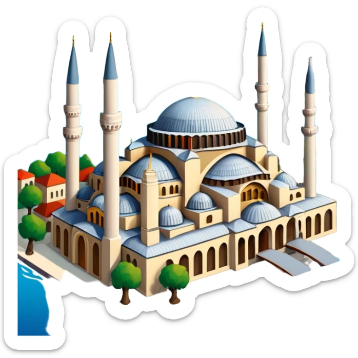 Isometric illustration of Istanbul, featuring Hagia Sophia and Istanbul bridge paint photorealistic style sticker