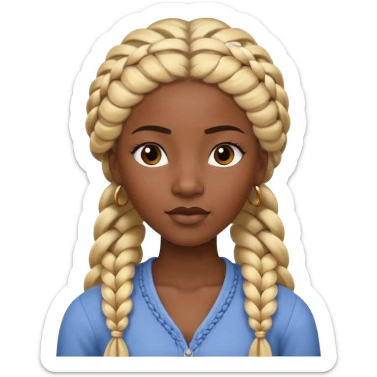 Portrait of a black-skinned woman with long blond braided hair, styled in thick braids, smooth skin, confident expression, front-facing, soft lighting, clean background sticker