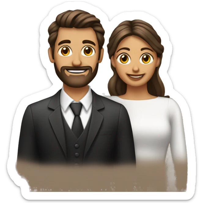 hombre con pelo y barba negra corta con su novia de pelo ondulado café claro y los dos con ojos cafés  sticker
