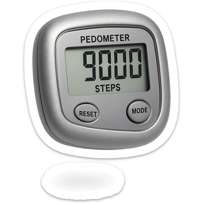 orologio contapassi che segna 9.000 passi sul display, fluttua in aria, iperrealistica 4k, isolato su sfondo bianco sticker