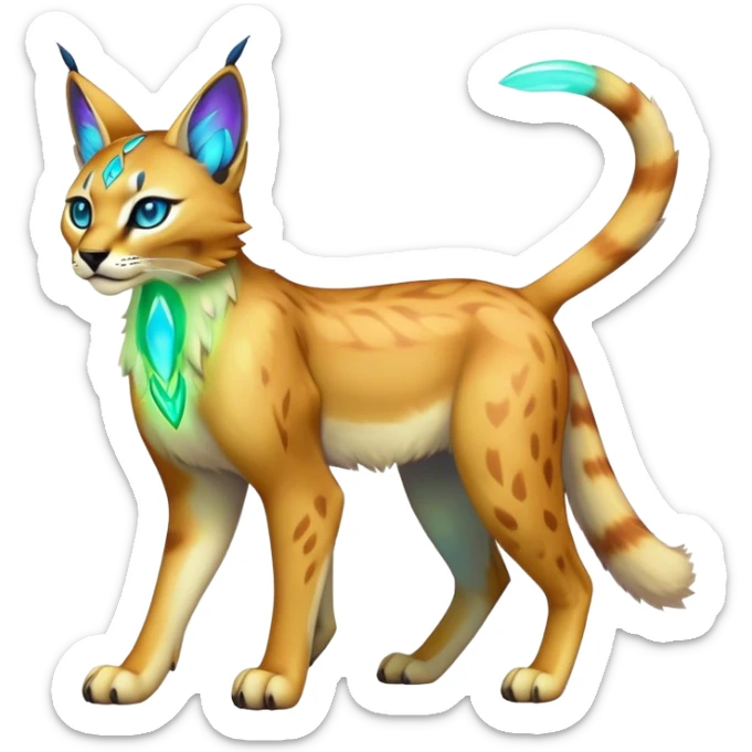 An iridescent transparent luminescent colorful lynx-caracal-serval-fakemon-Digimon-creature-hybrid sticker
