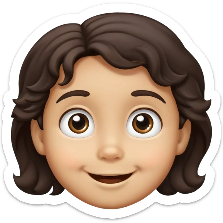 smiling toddler face with big eyes, medium skin tone, and dark wavy hair sticker