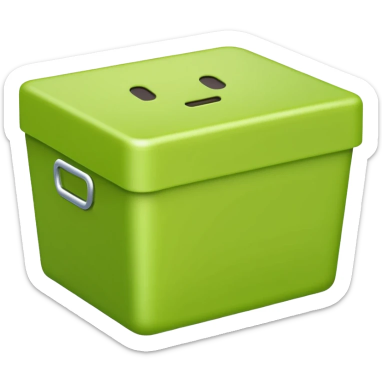apple style emoji of a short box, light green color, no stickers, no handle sticker