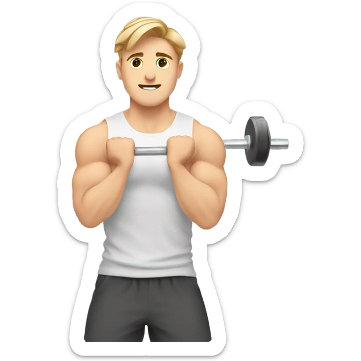 Kawaii White man with light brown hair at gym standing holding barbell on shoulders from side view sticker