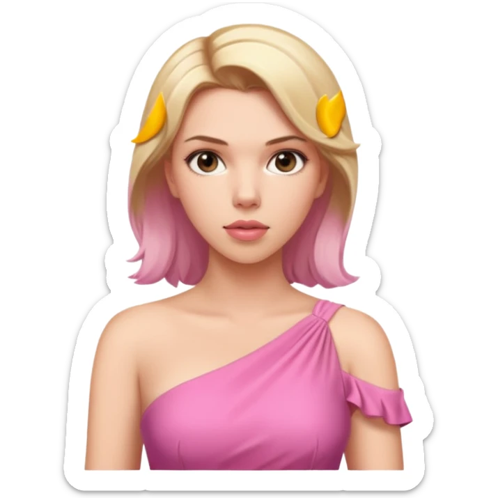 Scarlett Johansson with one shoulder stunning pink dress and blonde hair sticker