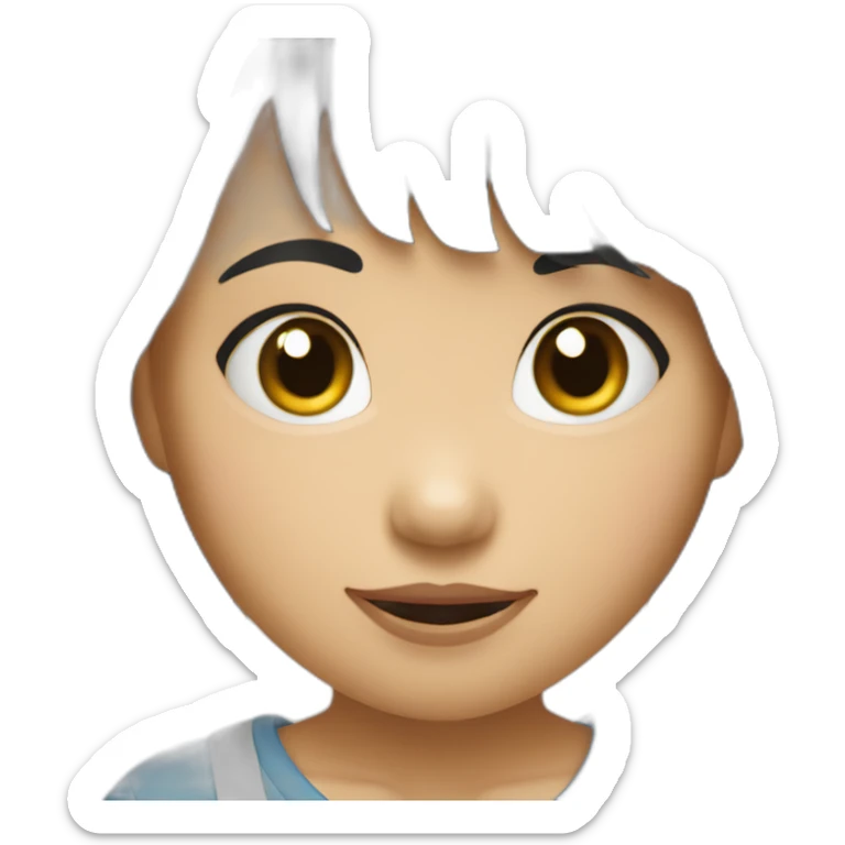 Filipino child girl with short hair fringe slim lost on front tooth sticker