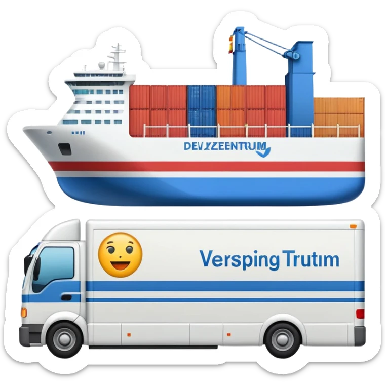 apple style emoji of a shipping center with delivery vehicles, alternate version, representing a Versandzentrum (shipping center) sticker