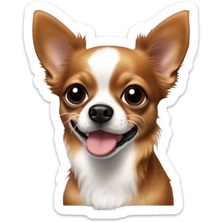 brownish red long hair chihuahua with a black blob around nose and black nose and white patches sticker