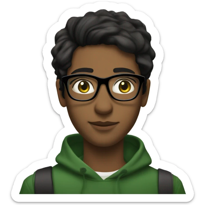 Black woman with medium brown skin and cute big gold wireframe glasses and just past the shoulder length straight flowy dark brown hair with a white guy with black hair and green eyes who looks like nev from catfish with big glasses sticker