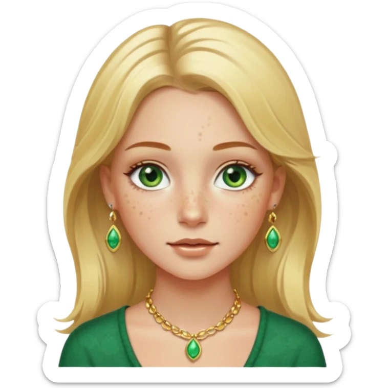 White girl with freckles blonde hair green eyes gold jelwery  sticker