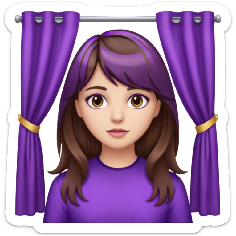 White girl with long brown hair and purple highlights and curtain bangs sticker