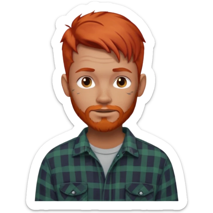 Hombre, pelirrojo,piel tatuado,camisa franela sticker