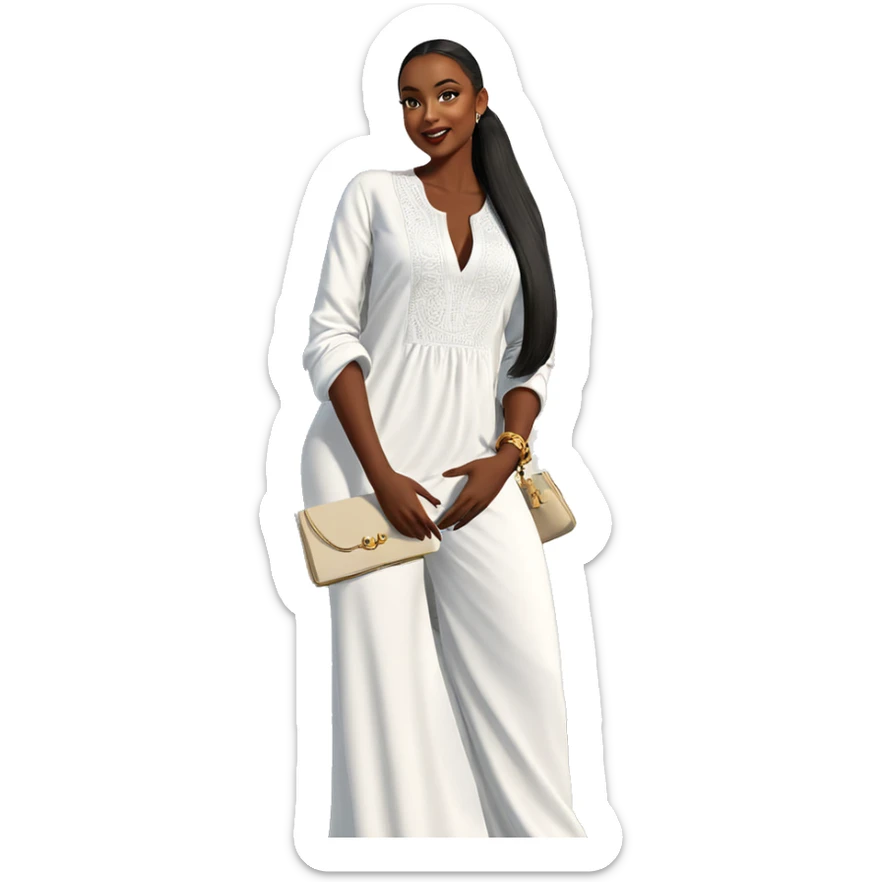 elegant dark-skinned beauty in white sticker