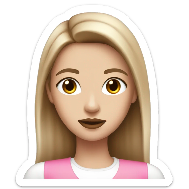 very pretty girl with straight light brown hair pink big lips and white top and white SKIN sticker