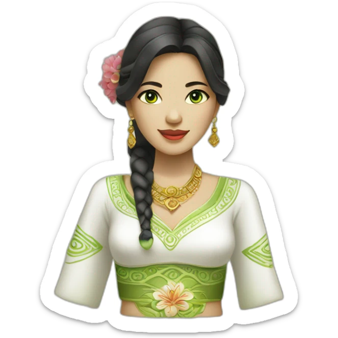 balinese woman in traditional white dress but white skin and green eyes sticker