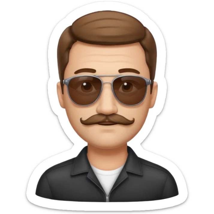 Man in his forty’s, with light moustache and a light beard, brown hair with young haircut, and sunglasses  sticker