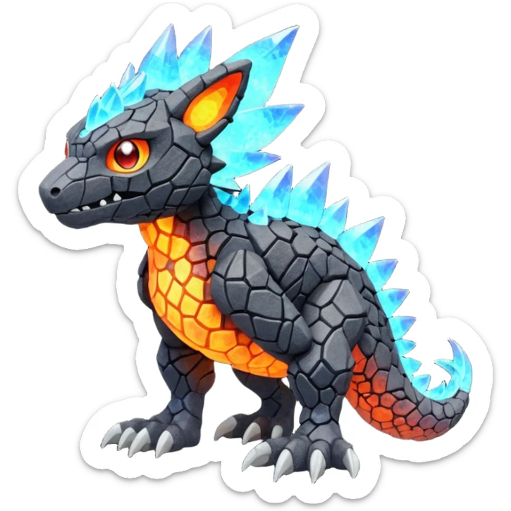  colorful iridescent magmatic Fakémon-Digimon-Trico-Vernid-creature (full body) sticker