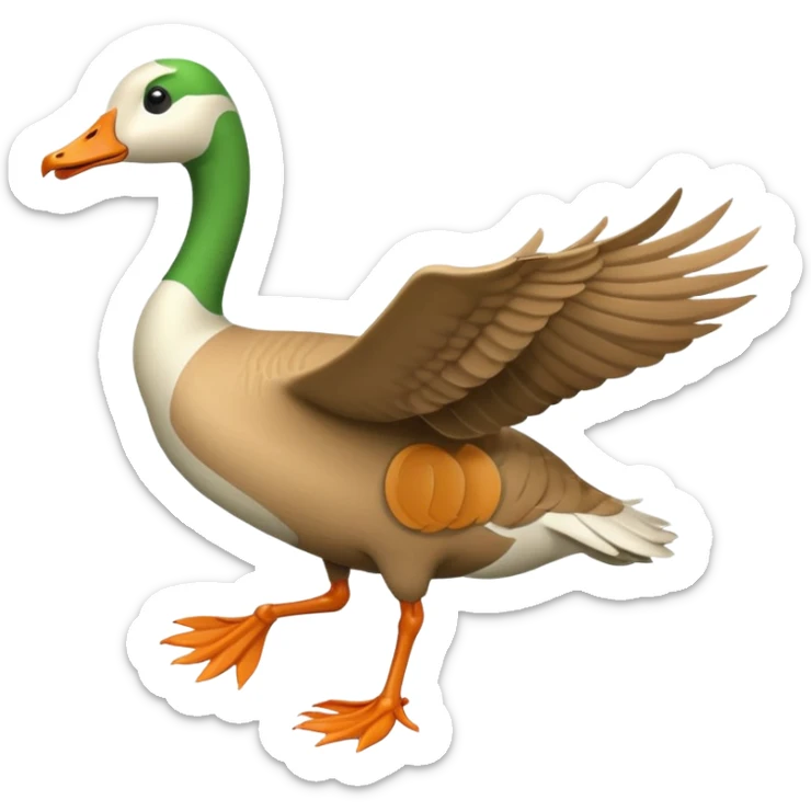 Emoji of a running goose with a very long neck and two legs. Use 🪿 shape but color it bright green (#39C700). The legs should look actively running with motion. The wings must be tightly folded against the body, not flapping or extended. sticker
