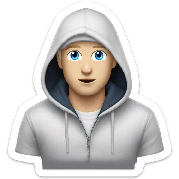blonde shaved man with hoodie and hat on who has blue eyes (eminem) sticker