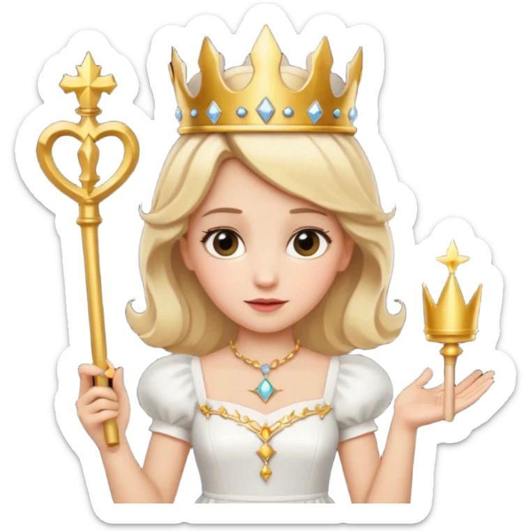 dorothy queen blonde hair, white dress with magic wand, and crown on head sticker