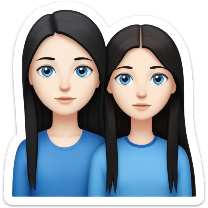 Lesbian couple with white skin. One with long straight black hair. One with long straight brown hair. Both with blue eyes. sticker