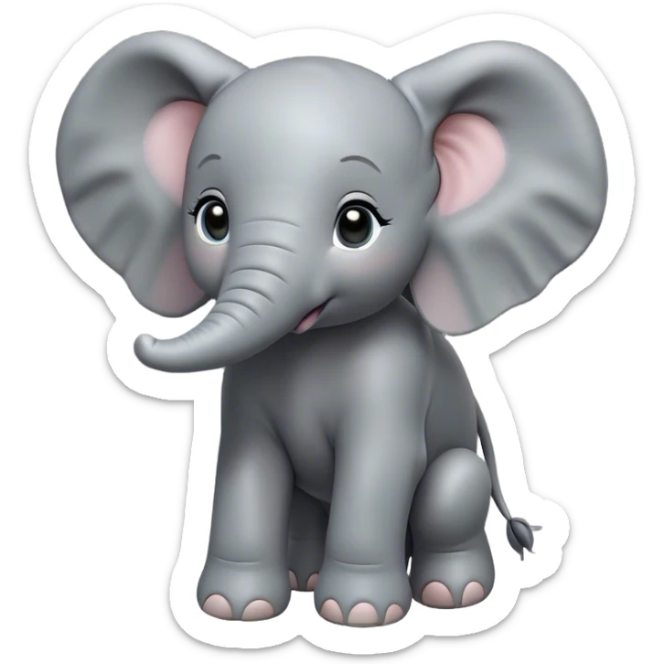Cinematic Noble Baby Elephant Portrait Emoji, Poised and regal, with a tiny, endearing build and a soft, smooth gray hide, delicate floppy ears and a small, curious trunk, deep-set soulful eyes, Simplified yet sharp and sophisticated features, highly detailed, glowing with a gentle, dignified glow, high shine, intelligent and adorable, stylized with an air of miniature majesty, focused and attentive, soft glowing outline, capturing the essence of a watchful and confident little elephant, so majestic it feels as though it could toddle out of the screen with effortless authority! sticker