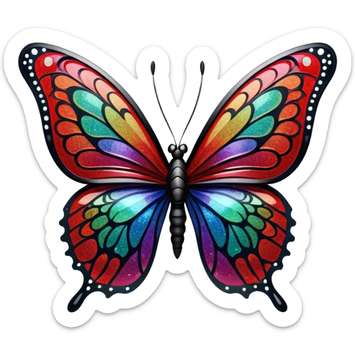 edgy black and red glittery iridescent rainbow transparent butterfly with detailed intricate patterns sticker