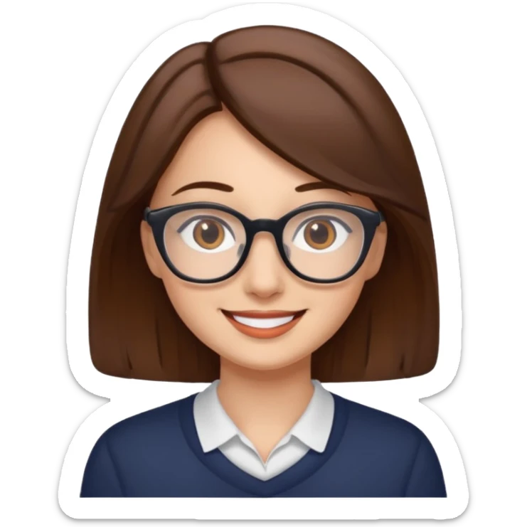 Women brown eye and brown hair with glasses snfearing sticker