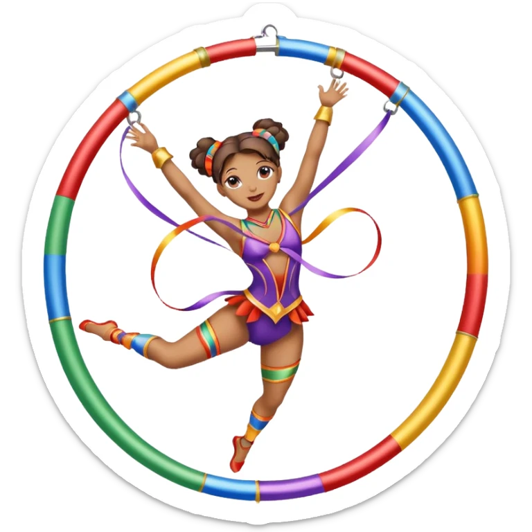 A metallic acrobat hoop decorated with ribbons, perfect for the woman to do aerial stunts inside the circus tent. sticker